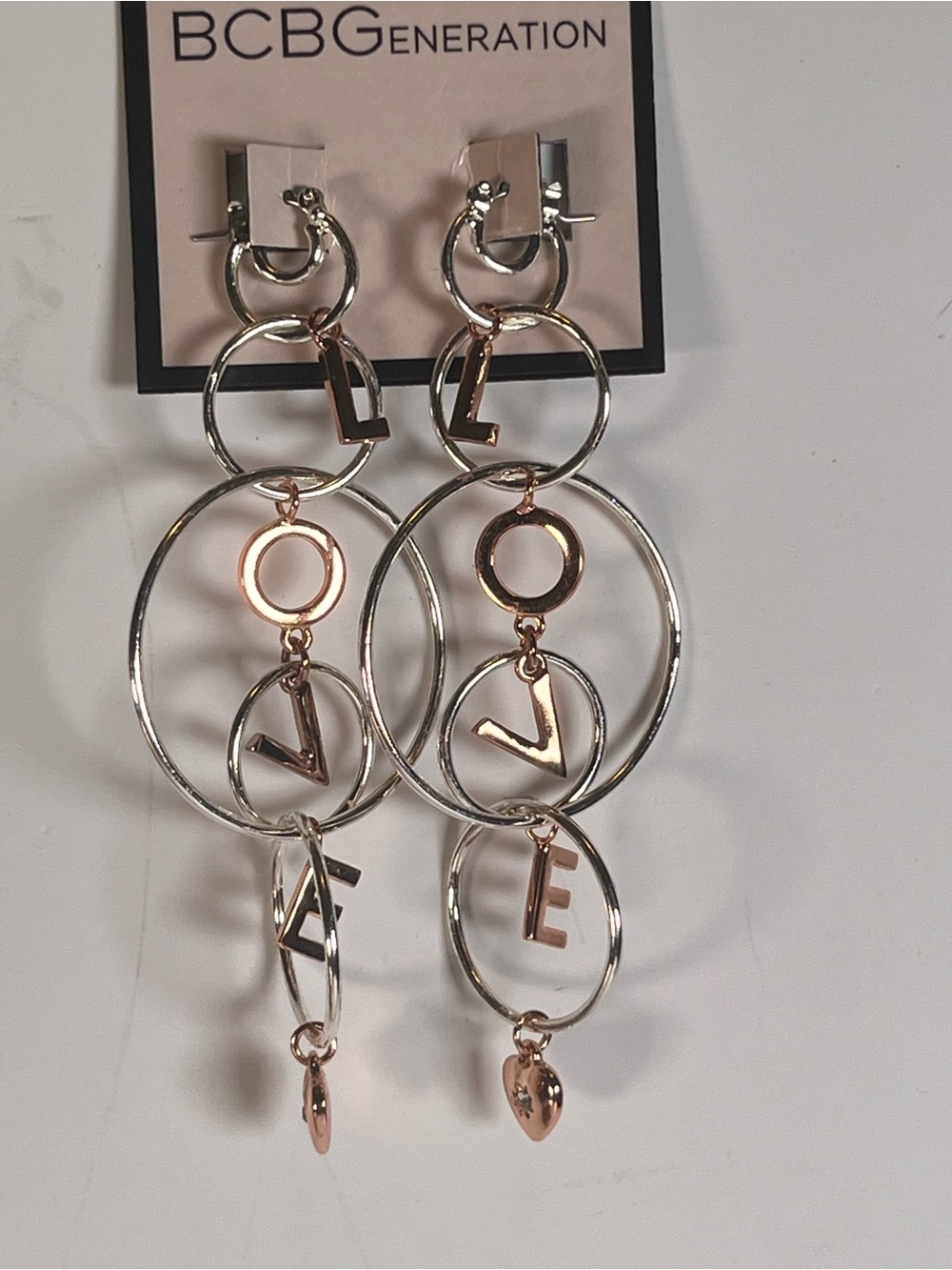 BCBGeneration Two-Tone Hoop Drop Earrings - Silver & Rose Gold Letter Charms